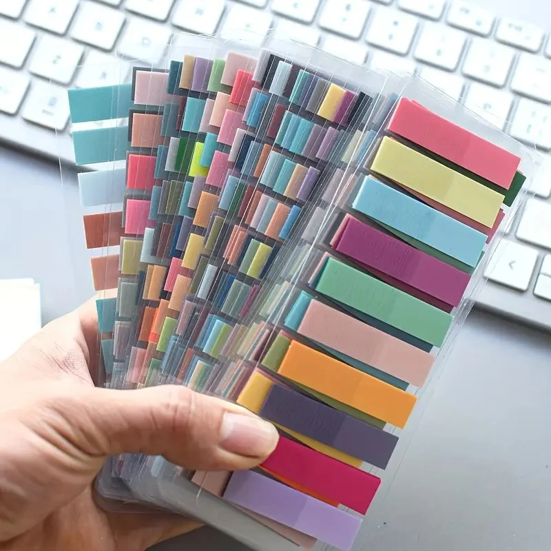 200 Stück europäische Vintage-Fluoreszenz-PET-transparente, zehn gemischte Farben für die Organisationsaufzeichnung. Geeignet für das Büro Image