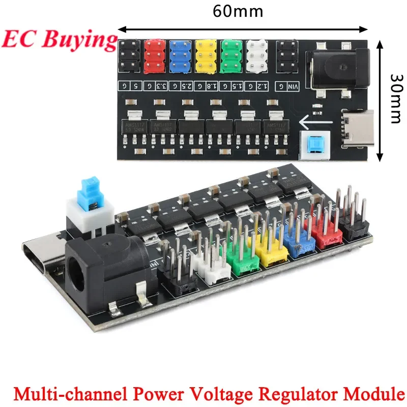 Mehrkanal-Wege-Spannungsreglermodulplatine Typ C DC-Buchse AMS1117-1,2 V/1,5 V/1,8 V/2,5 V/3,3 V/5,0 V 800 mA Image