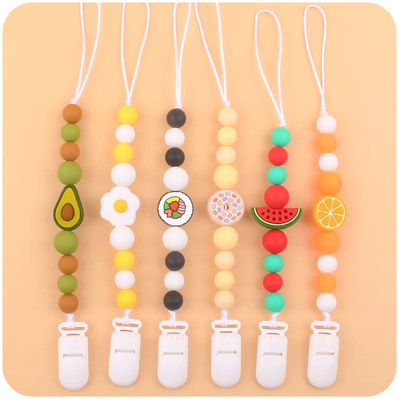Nette Obst Perle Schnuller Clips Kette Silikon Kette Halter Neugeborenen Schnuller Ketten Nippel Halter für Baby Zubehör Image