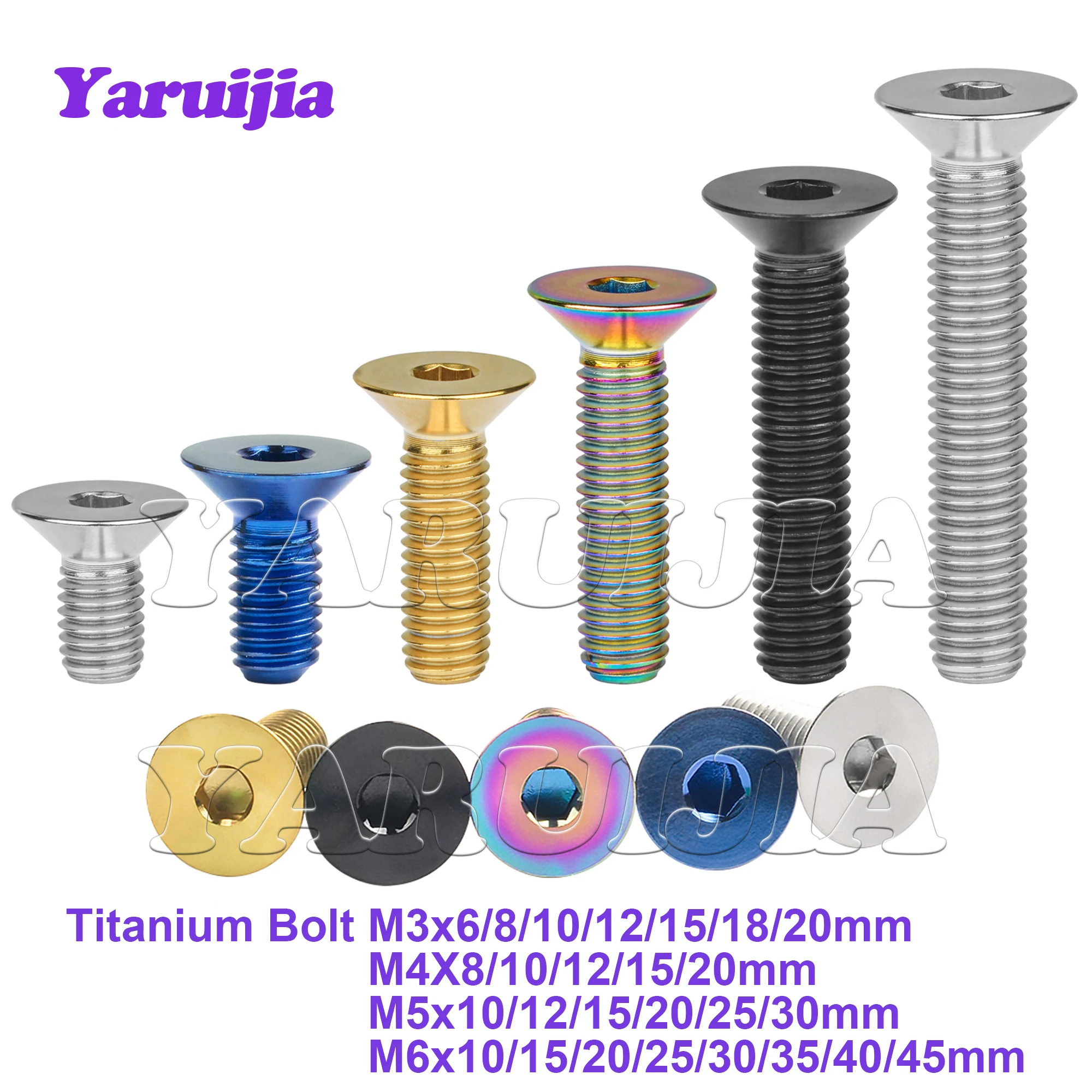 Yaruijia Titanschrauben M3/M4/M5/M6x6/8/10/12/15/18/20/25/30/35/45 mm Senkkopf-Innensechskantverschluss für Fahrrad Image