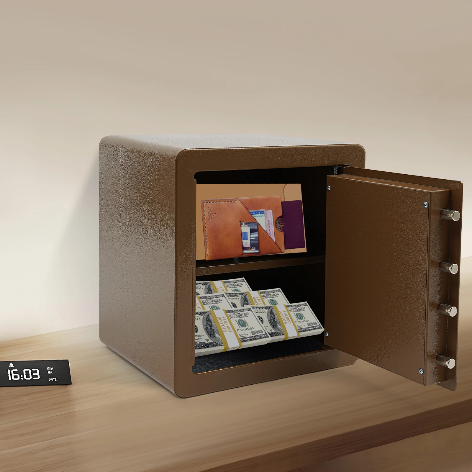 Tresor mit Fingerabdruckschloss, Tresor für Bargeld und Wertsachen, Fingerabdruck- und Schlüsseltyp-Safe