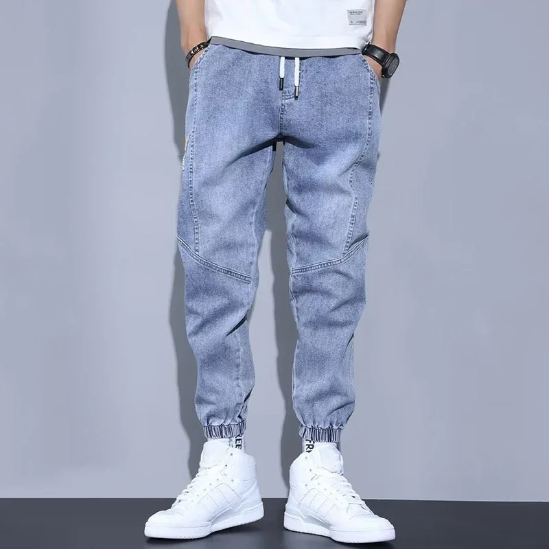 Westlichen Stil Männer Streetwear Denim Jogger Hosen Neue Frühling Herbst Schwarz Blau Cargo Jeans Männer Baggy Harem Jean Hosen Plus Größe