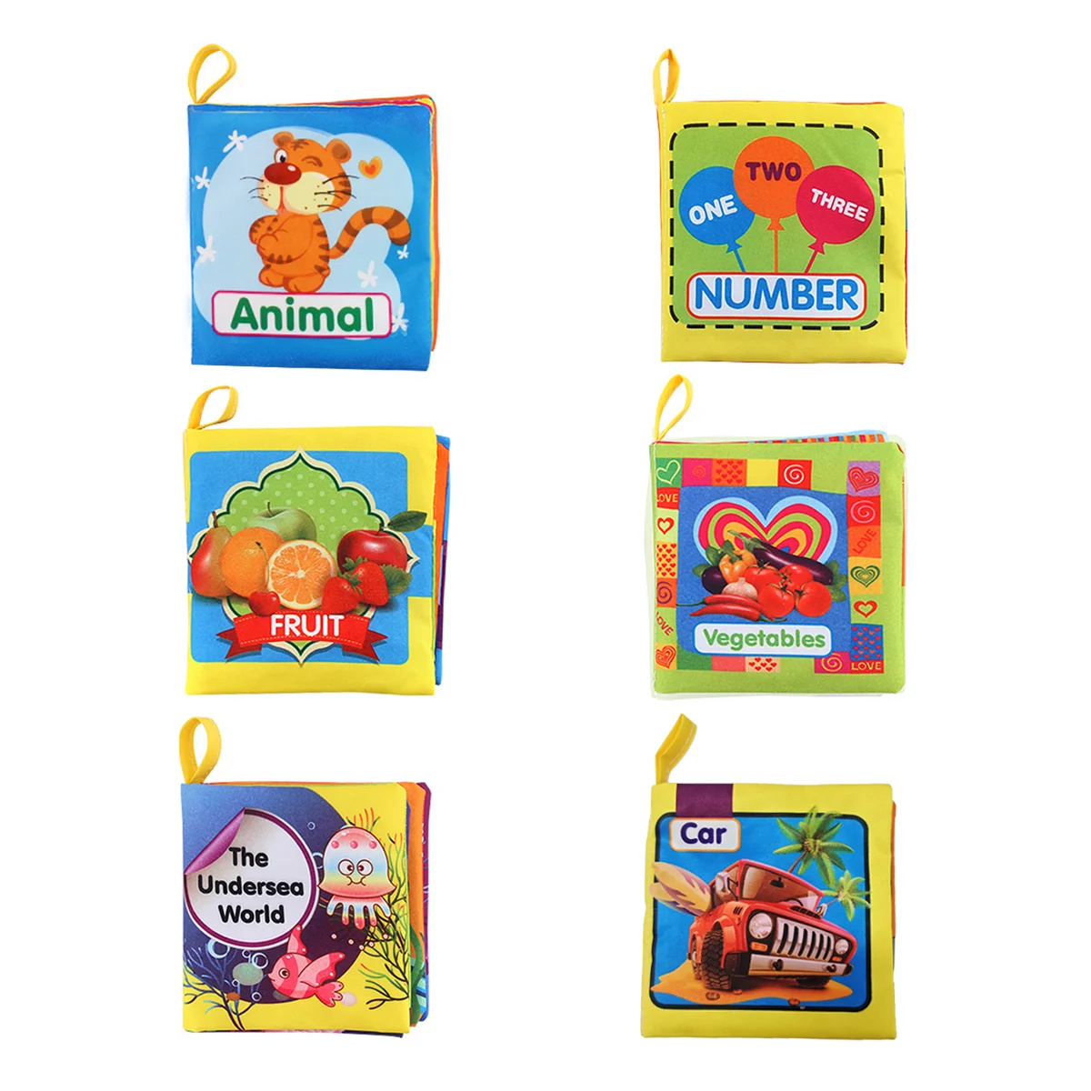 Mehrfarbige Baby-Stoffbücher, lernen die Namen von Tieren, Obst, Gemüse, Transport usw., Vorschulspielzeug für Babys