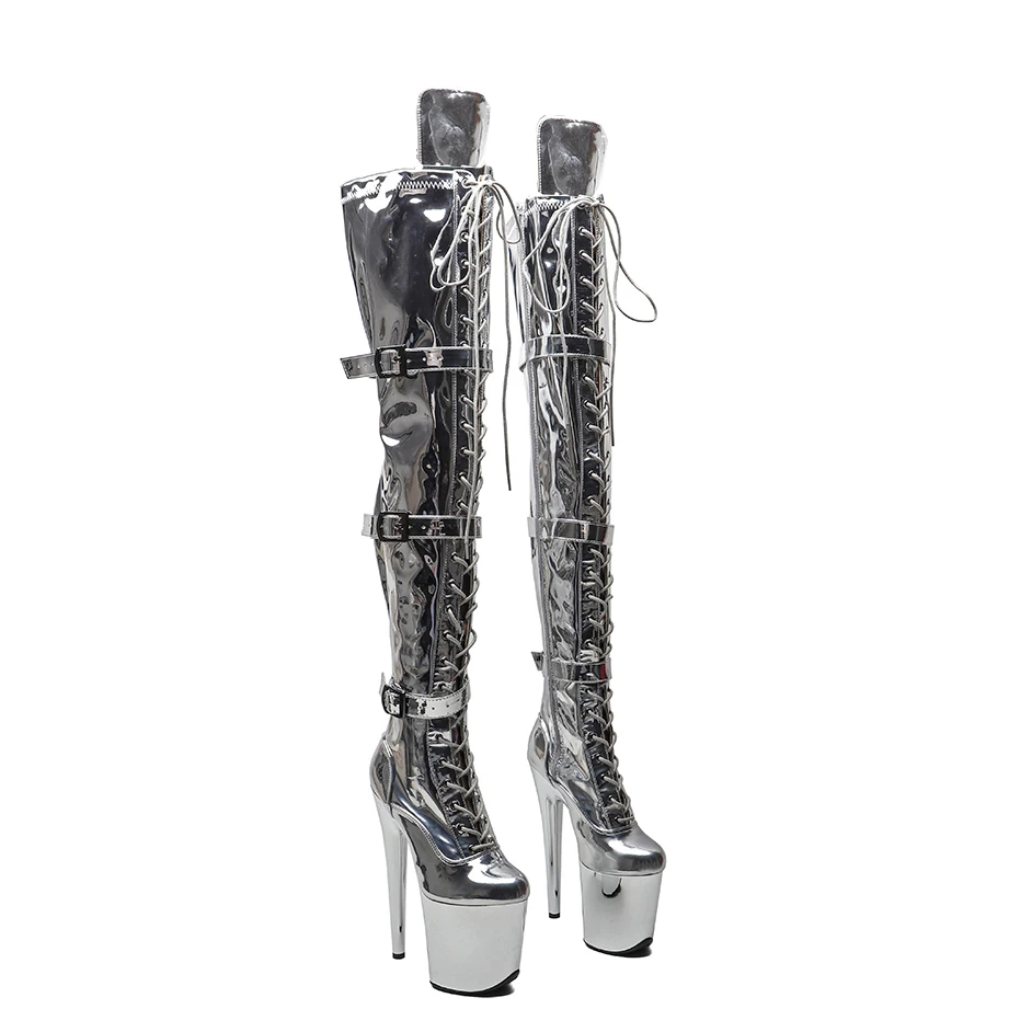 Leecabe 20cm/8inch Shinny Patent Elektro platte Plattform Party High Heels Schuhe Pole Dance Boot