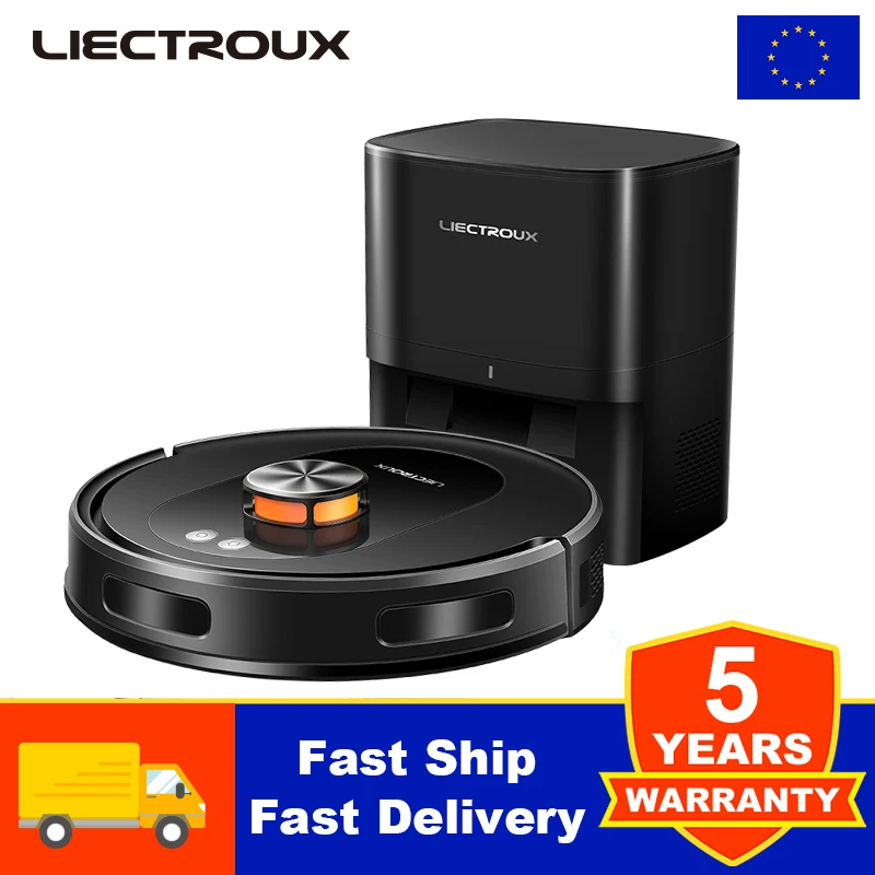 Saugroboter & Wischfunktion LDS Liectroux T9, Laser LiDAR SLAM Navigation, Smart Home Nass- & Trockenreinigung, mit Selbstentleerungsstation, Mehrgeschosskarten-Speicherung, starke 6.5KPa Saugleistung, Carpet Boost, Anti-Verhedderungsbürsten,WiFi... Image