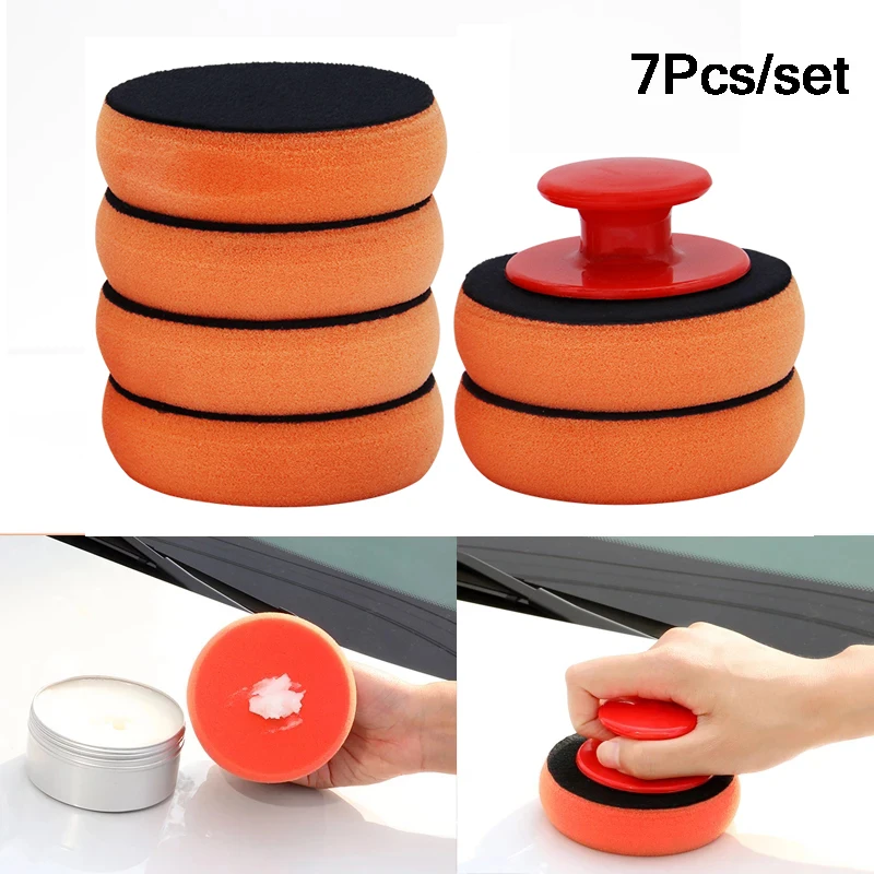4-Zoll-Autowchs-Applikator-Pads-Set mit rotem Griff, weiche Schwamm-Applikatoren, Schaumwachs-Pad zum Polieren und Reinigen von Autos Image