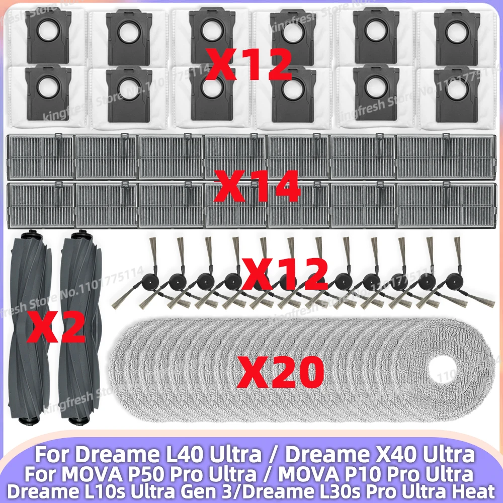 Passend für (Dreame L10s Ultra Gen 3 / L40 Ultra / X40 Ultra, MOVA L40 ULTRA, MOVA P50 Pro Ultra / P10 Pro Ultra ) Ersatzteile für Staubsauger Hauptwalze Seitenbürste Hepa-Filter Wischlappen Pad Staubbeutel Zubehör Image