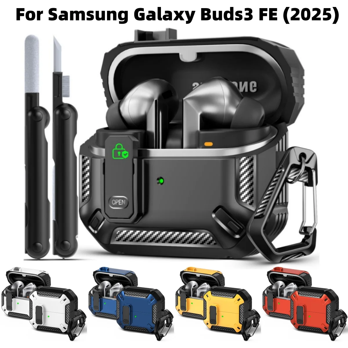 Kohlefaser-Hülle für Samsung Galaxy Buds 3 FE (2025) / Buds3 Pro (2024) / Buds 3 Hülle (2024) mit Reinigungsset und Schlüsselanhänger Image