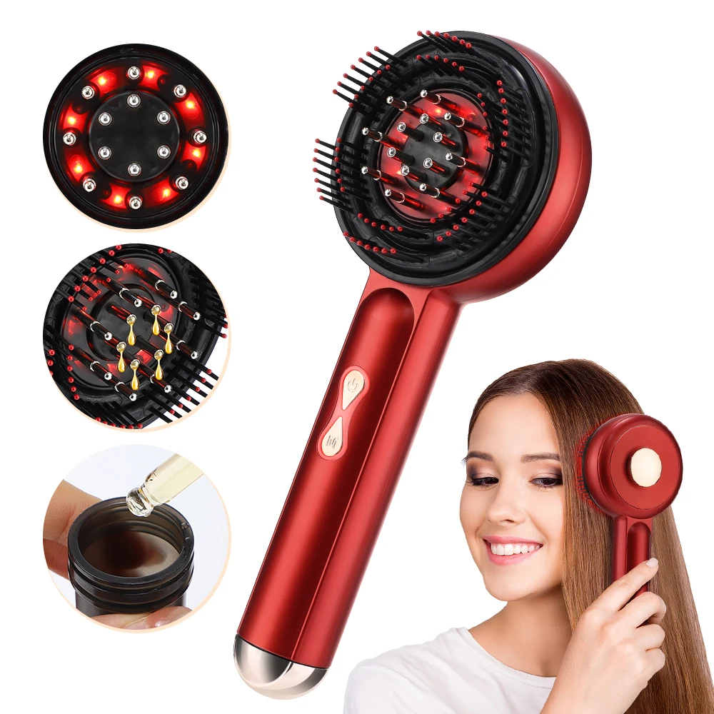 Elektrische Kopf Massage Kamm 3-Modus Haar Kopfhaut Massagegerät Rot Licht Therapie Kopf Medizin Applikator Haar Kopfhaut Massage Pinsel IPX7 Image
