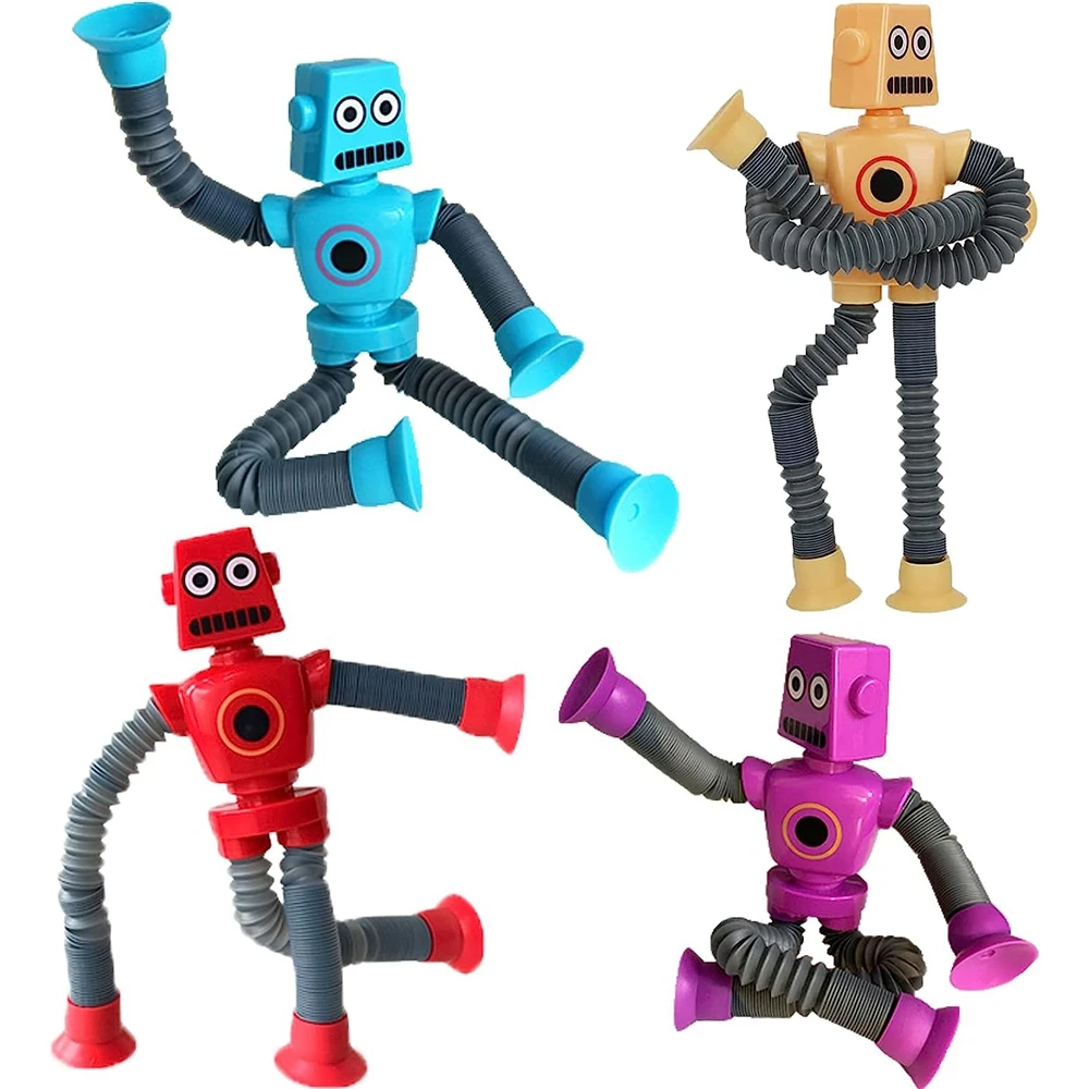 4Pcs Pop Tubes Zappeln Spielzeug Ändern Teleskop Saugnapf Roboter Stress Relief Sensorischen Spielzeug Party Gefälligkeiten für Mädchen Jungen geschenke Image