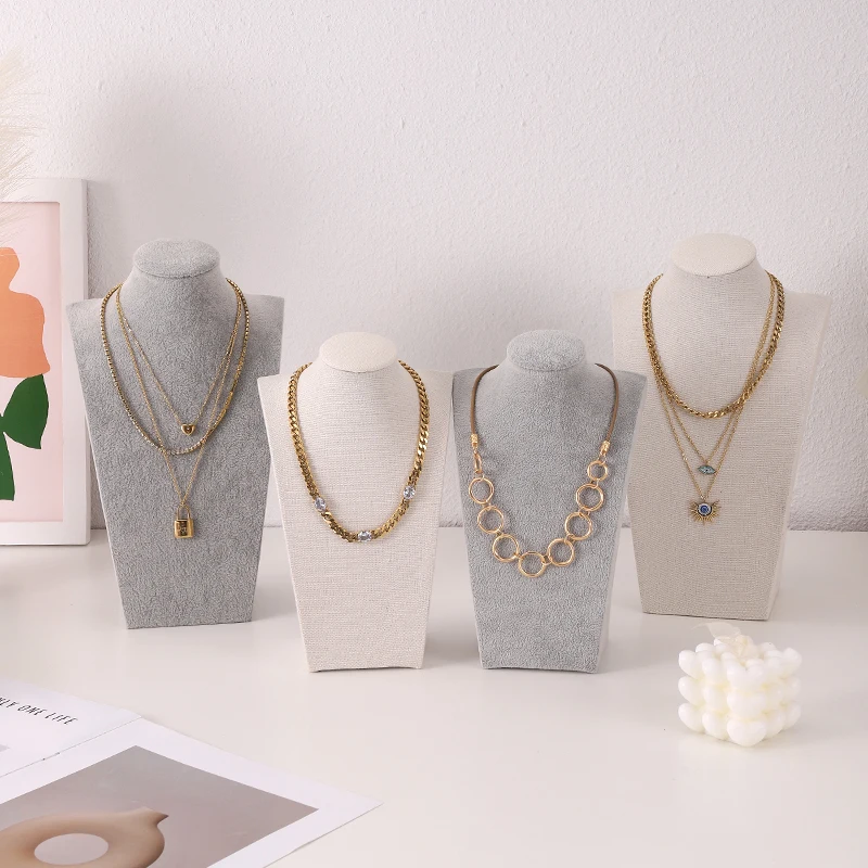 Schaufensterpuppe Leinen Samt Halskette Anhänger Kette Schmuck Büste Hals Display Ständer Halter Schaufensterpuppe Halskette Anhänger Fenster Display Image