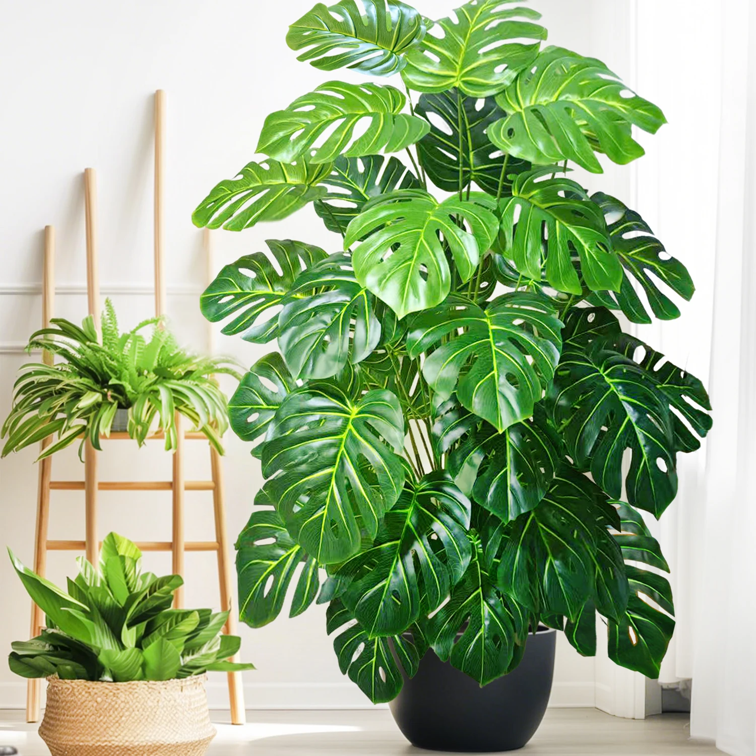 40–108 cm/42,5 Zoll künstliche Monstera-Pflanze, gefälschte Palme, Kunststoff, Schildkrötenblatt, grüne Pflanze für Zuhause, Garten, Zimmer, Büro, Dekoration Image
