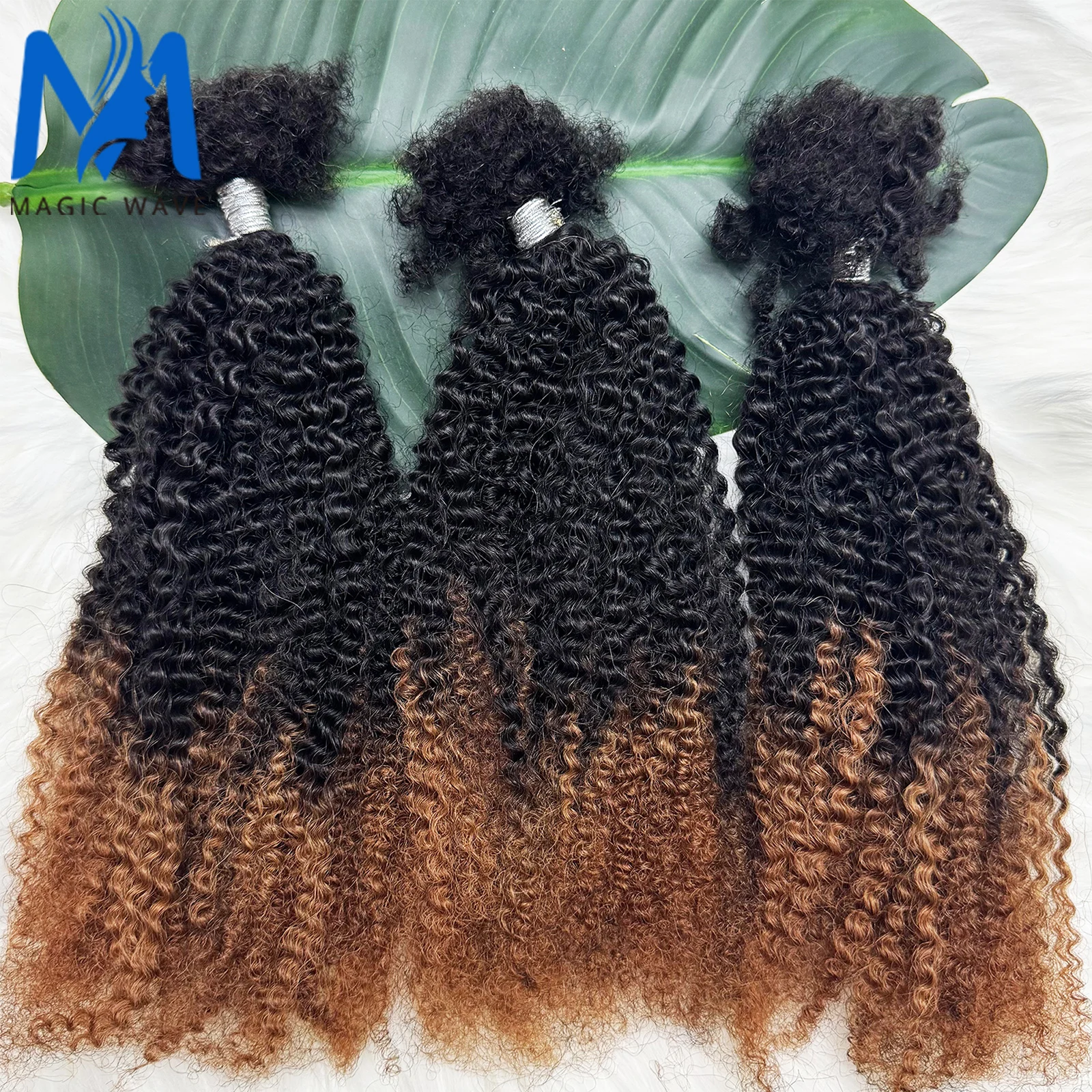 T1B/30 Afro Kinky Curly Echthaar Bulk 30g/Packung 100 % Echthaar Weich 4C Afro Kinky Bulk Echthaar für Locs Extensions Image