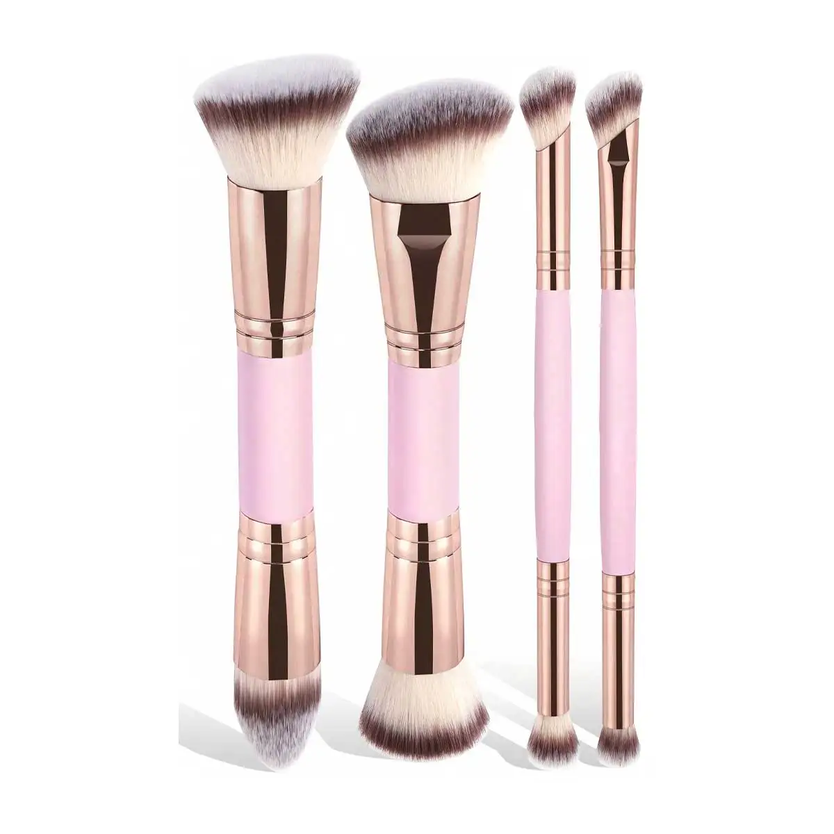 4-teiliges Basic-Make-up-Pinsel-Set mit Box, doppelseitige Grundierungen, Puder-Rouge-Details für Lidschattenpinsel, Anfänger, Reisen Image
