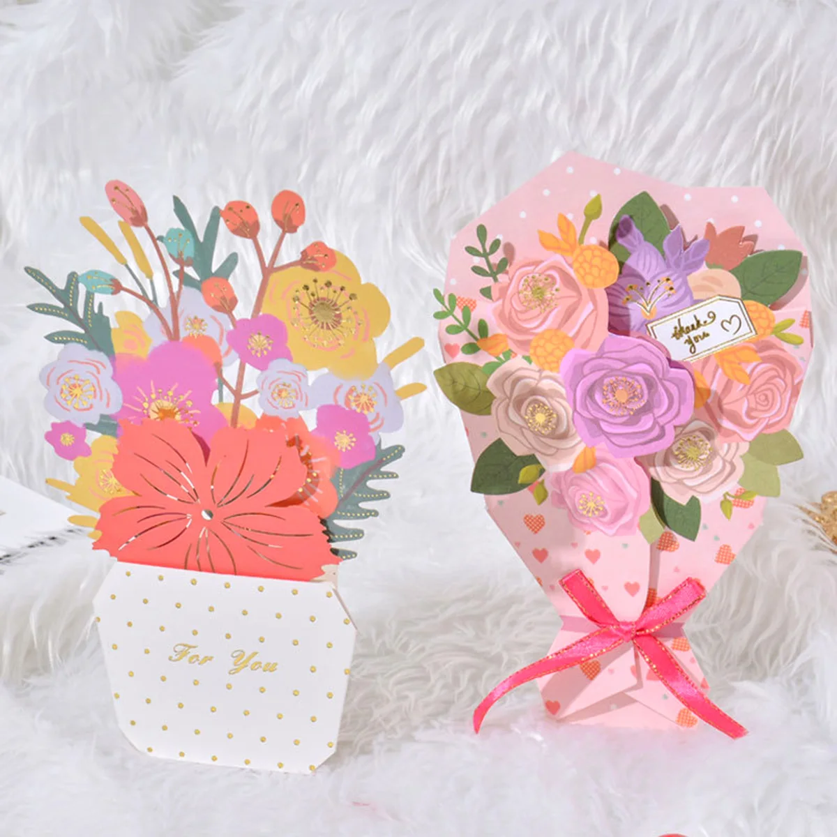 Mit 3D-Blumenstrauß-Folienpräge-Muttertagskarte, handgeschnitzte Papierblumenkarte für Mama, Gruß-Dankeskarte inklusive Umschlag Image
