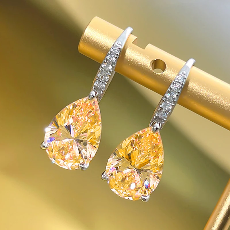Huitan rosa/gelbe Birne Zirkonia Ohrringe Frauen Silber Farbe Mode elegante weibliche Piercing Accessoires romantischen Schmuck