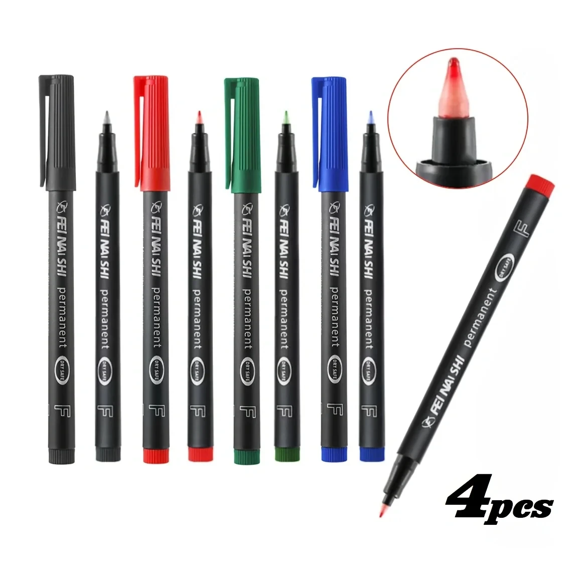 4Colors Permanentmarker mit feiner Spitze – leuchtende Farben (Schwarz, Blau, Rot, Grün) für DIY-Malerei, Zeichnen und Design Image