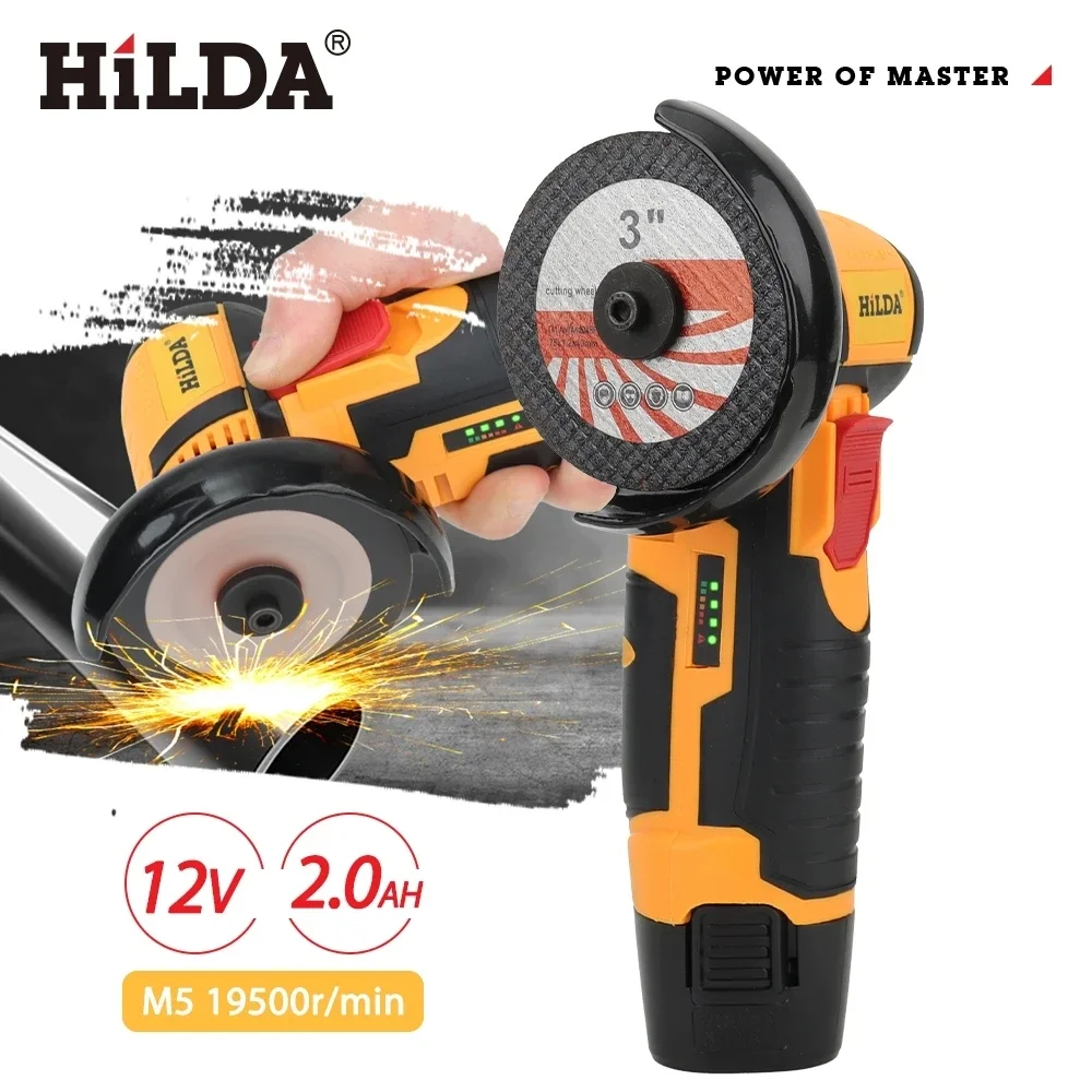 HILDA 12 V Mini 3 Zoll bürstenloser elektrischer Winkelschleifer Micro Lithium-Ionen-Polierer Diamant-Schneide- und Schleifmaschine Männer Geschenk Image