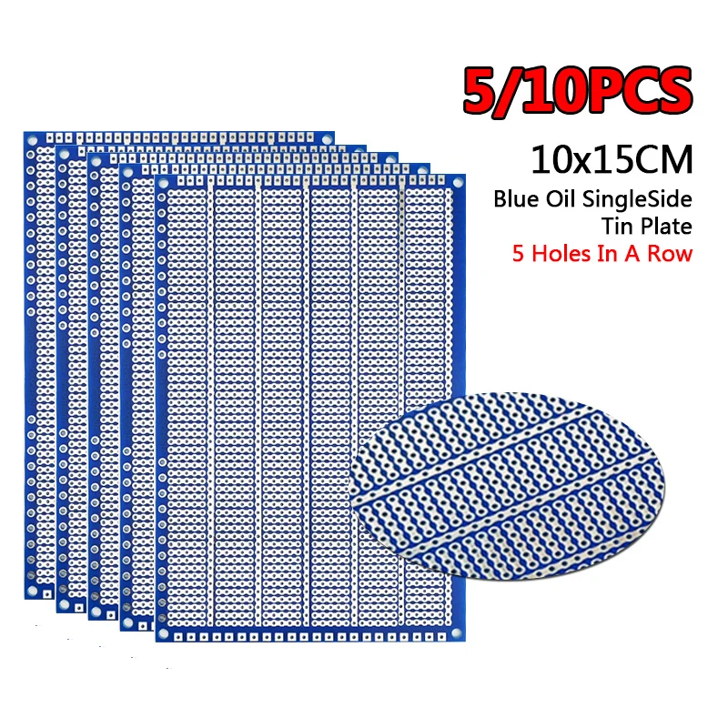 10*15CM Einseitig Verzinnte Blaue Ölbeschichtung 5-Loch 1,6 Dicke 2,54/5,08 Abstand PC-Leiterplatte Universal Image