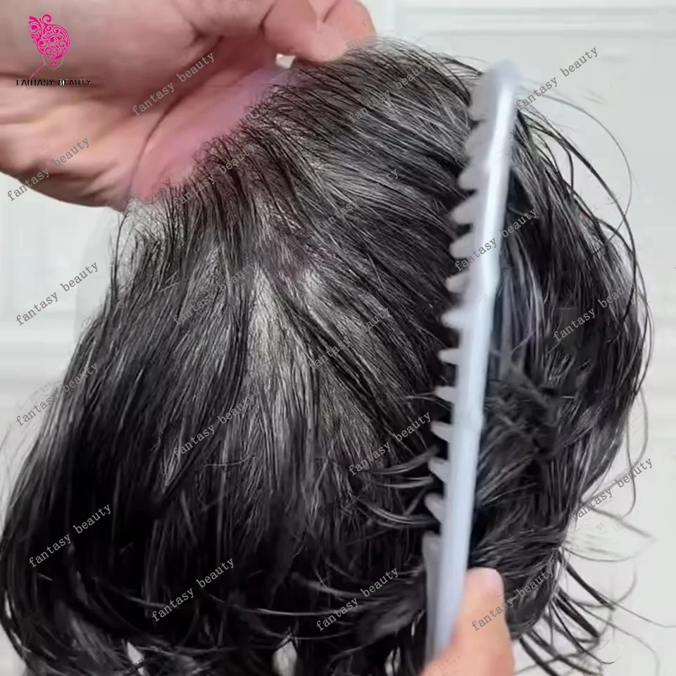 0,02 mm superdünne Haut 1B10 510 # Graue Herrenperücke mit natürlichem Haaransatz, nicht nachweisbar, 80 % Dichte, Herren-Toupet, Kapillarprothesensystem Image