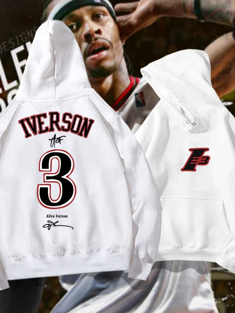 Iverson Nr. 3-Kapuzenpullover für Herren und Damen, Frühling und Herbst, Winter, Jugend, trendig, Basketball, Sport, lockerer Freizeitmantel, Streetwear Image