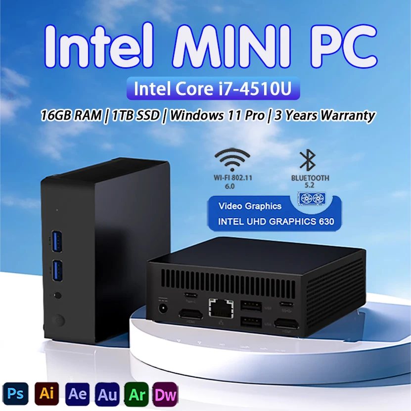 【3 Jahre Garantie】2026 Neuer tragbarer Mini-PC Gamer Intel Core i7 4510U Windows 11 Mini-Computer Gaming-PC Desktop i7 Mini-PC