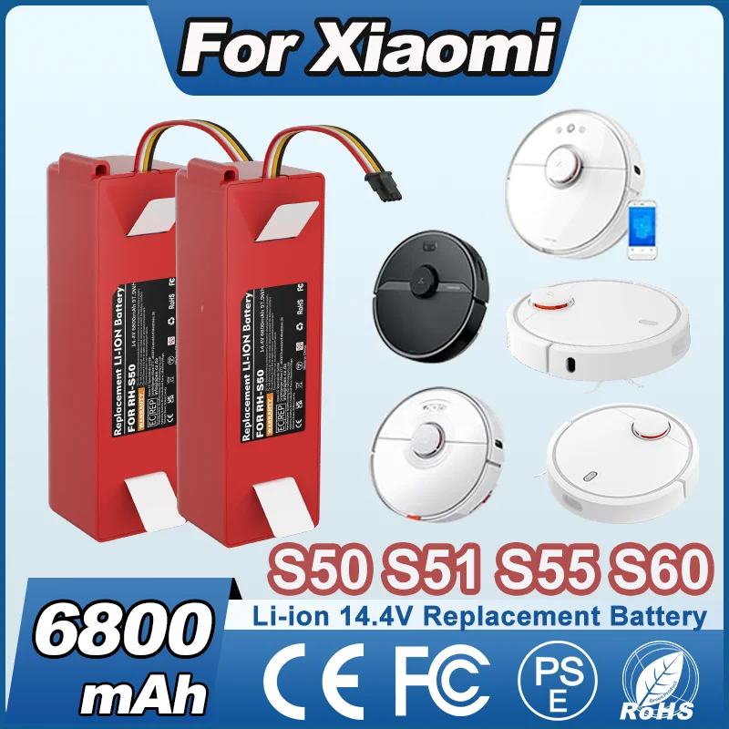 14,4 V 6800 mAh Li-Ion Staubsauger Ersatz Batterie Für Xiaomi S50 S51 S52 S55 S60 S65 S50 S51 S5 MAX S6 für Xiaomi Roborock Image