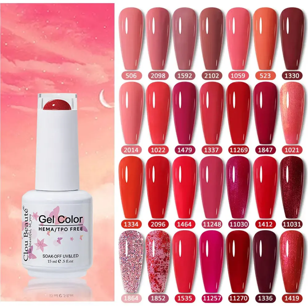 Clou Beaute 15 ml Gel-Nagellack, semipermanent, Hybrid, schwarz, rot, Gel-Nagellack, Nagelkunst, UV-Nagellack, emailliertes Lack, Nagelzubehör Image