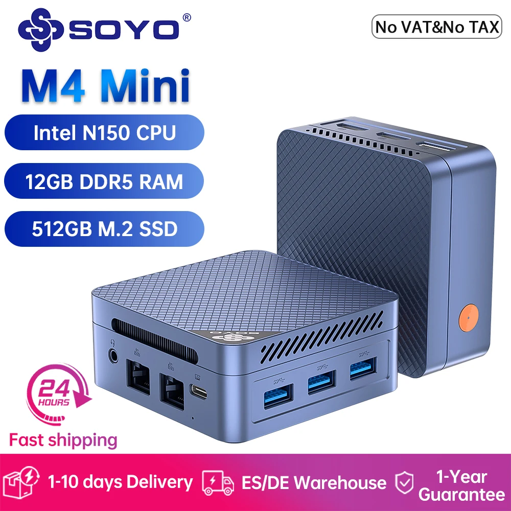 SOYO Mini PC M4 Mini Intel Twin Lake N150 CPU Windows 11 Pro Mini PC 12 GB DDR5 512 GB RAM WiFi5 BT5.0 Tragbarer Desktop-Computer