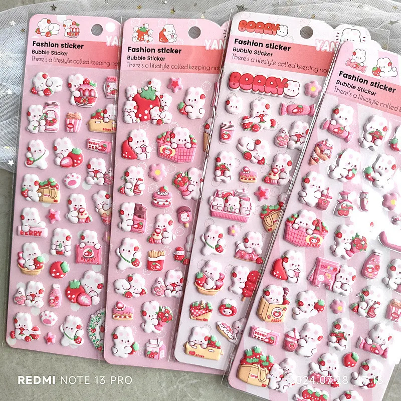 Rosa Erdbeer-Häschen-3D-EVA-Schaum-Aufkleber · Kawaii handgefertigte Journal-Dekoration für Kinder und Mädchen (Anime Worlds Store) Image