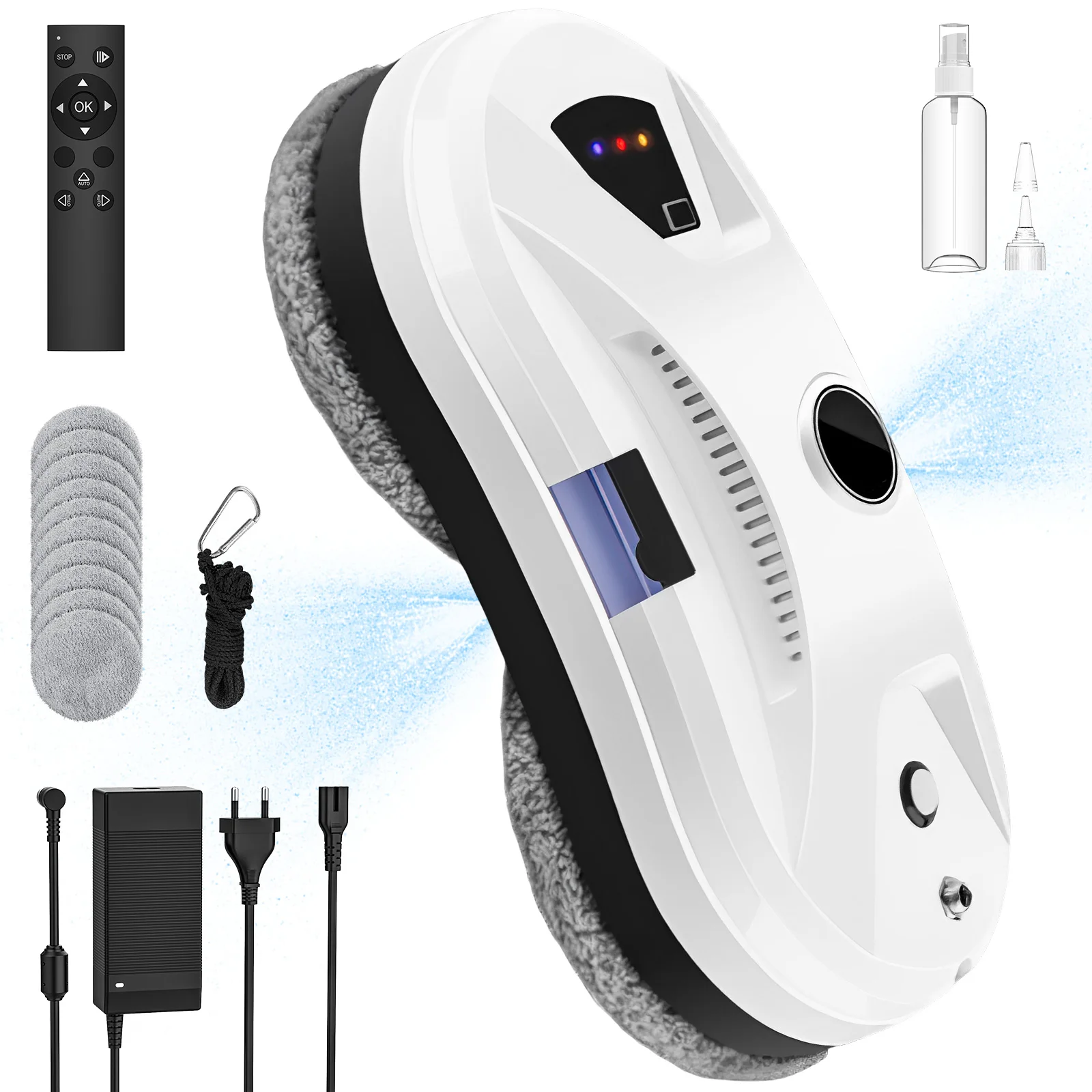 5600Pa Fensterreinigungsroboter, automatische Sprühfunktion & intelligente Navigation mit Fernbedienung, 35ml Tank für Glas, 10 Pads & Sicherheitsseil inklusive Image