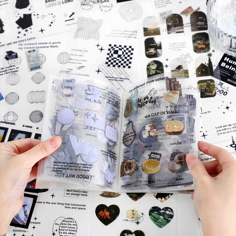 Yoofun 30 Stück/Packung dekorative Aufkleber im mehreren Stil, Regenbogenweiß und Schwarz, Geo-Aufkleberpaket für Scrapbooking, Tagebücher, Collage, DIY Image