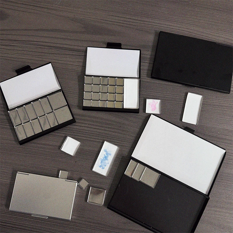 Magnetische Aluminium-Palette, Aquarell-Box, Verpackungsgitter, 0,5 ml/1 ml/2 ml, für Reisebox, professionelle Farbe, Kunstbedarf Image