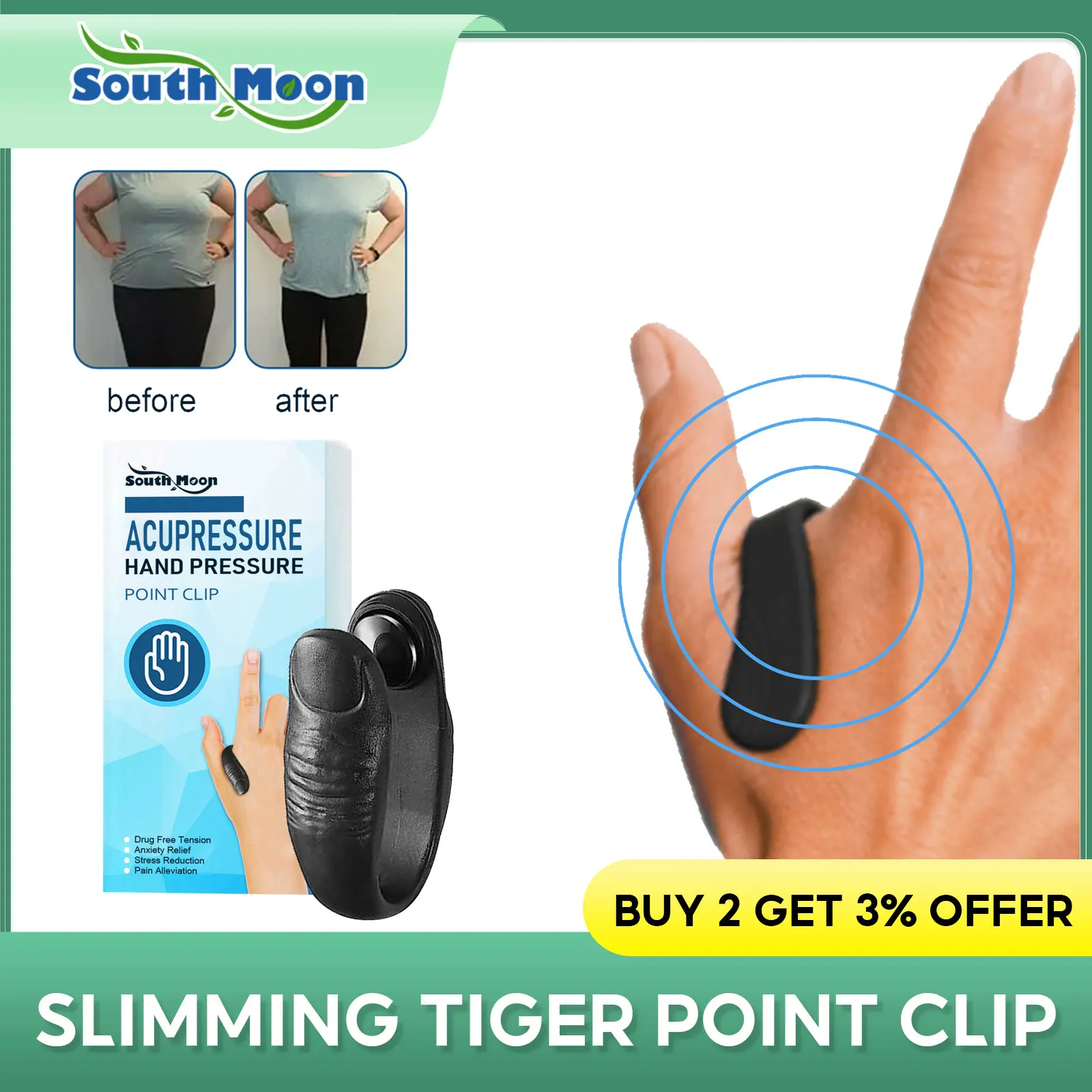 Tiger Point Massage Clip Abnehmen Kopfschmerzen Migräne Behandlung Müdigkeit Gewichts verlust fördern die Durchblutung Linderung Stress Clip Image