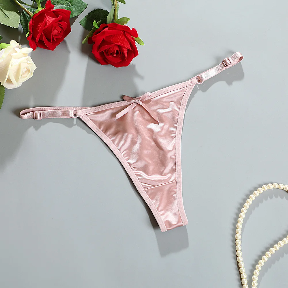 Sexy Satin verstellbare Tanga-Höschen, bequem, niedrige Leibhöhe, Schleife, Hintern, Bikini-Slip, Damen, reines Verlangen, erotisches Höschen, Saisonсы Ж Diego Image