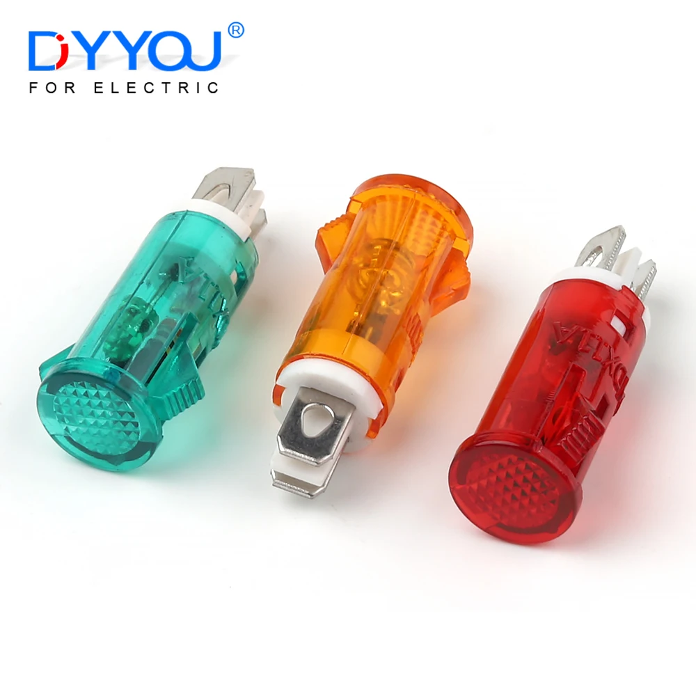 10 Teile/los MDX-11A 9,5mm Führung Signal Lampe Rot Grün Gelb Licht Karte Typ Panel Montage Neon Anzeige 220 V 380 V 12 V/24VDC Image