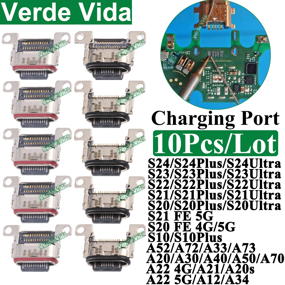 VerdaVida 10 Stück Original USB-Ladeanschluss für Samsung S23 S22 Plus S24 Ultra S21FE A52 A33 Ladegerät Por Image
