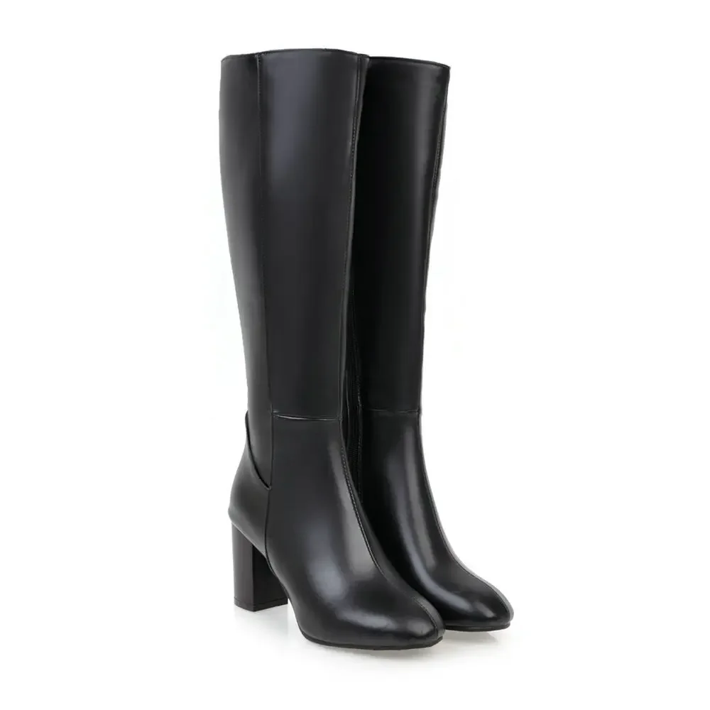 Damenstiefel mit Blockabsatz, modische Vielseitigkeit mit hohem Absatz, warme und bequeme Stiefel, hohe Damenschuhe
