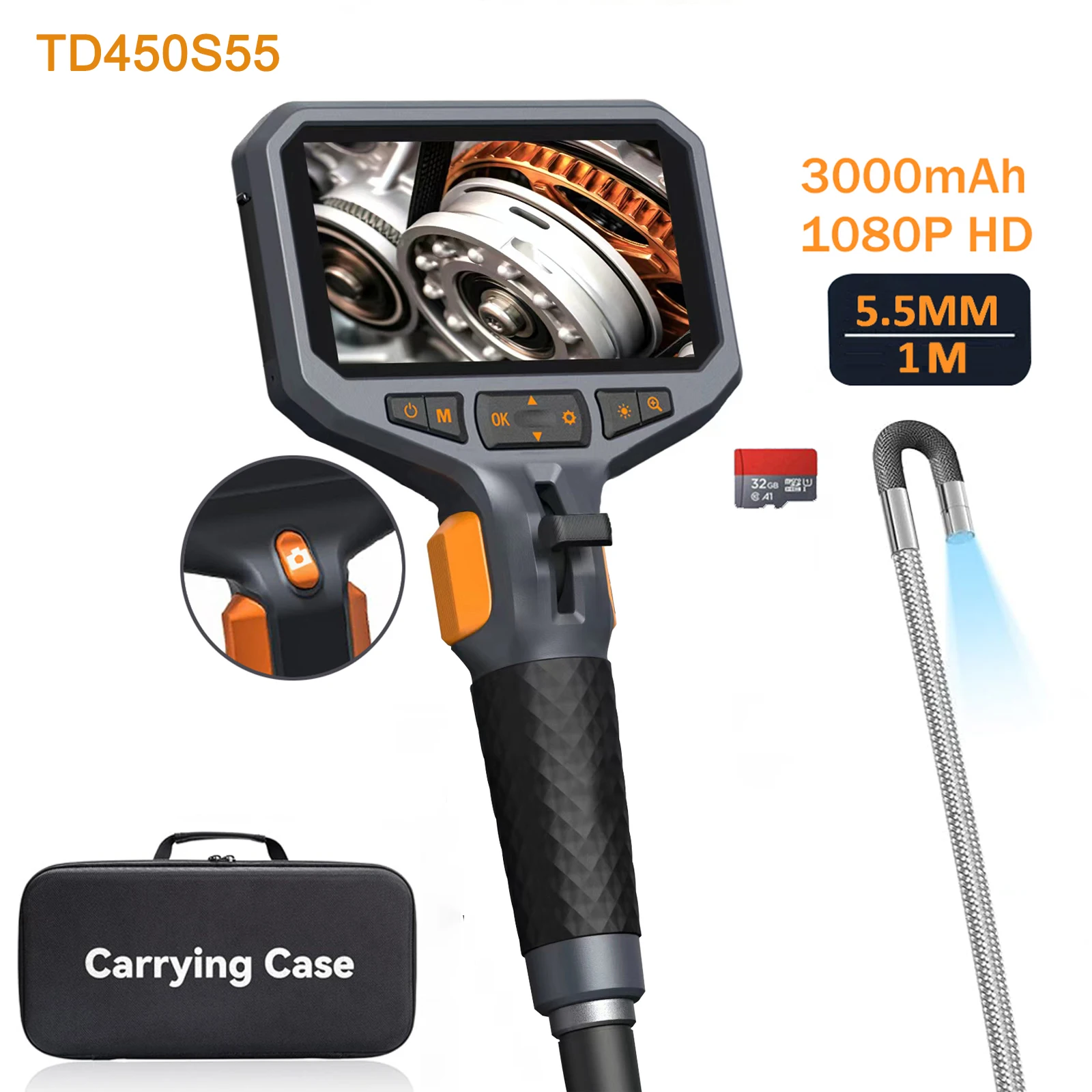 TESLONG TD450S 4,5 Zoll Bildschirm Gelenkiges Endoskop 1080P Zweiwege-360°-Inspektion ° Steuerbare Endoskopkamera mit 32GB TF-Karte Image