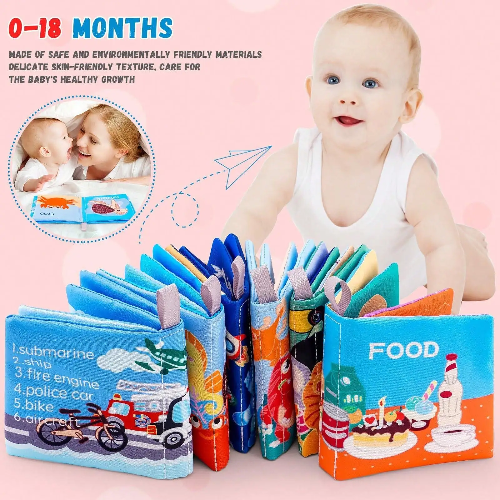 Weiches Baby-Crinkle-Buch-Set, Badebücher, weiche Stoffbücher aus weichem Stoff für Babys, Spielzeug für die Früherziehung