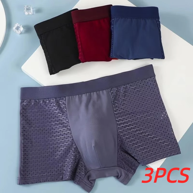 3 teile/los männer Unterwäsche Männer Boxer Shorts Eis Seide Mesh Boxershorts Plus Größe Höschen Sommer Sexy Atmungsaktive Unterhose 40-100 KG Image