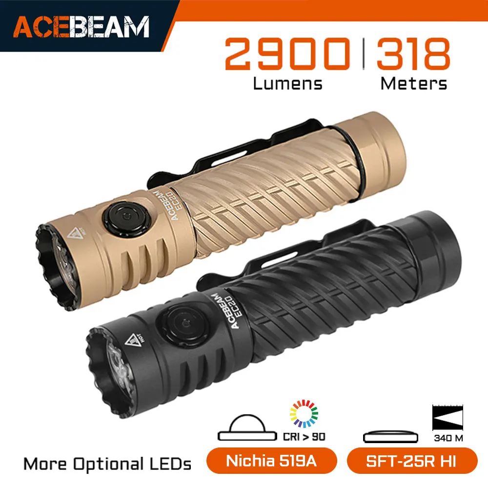 ACEBEAM EC20 EDC-Taschenlampe, 18650 Akku, USB-C wiederaufladbar, 519A High CRI LED, 2800 Lumen, 340 Meter Reichweite, mehrfarbiges Zusatzlicht Image