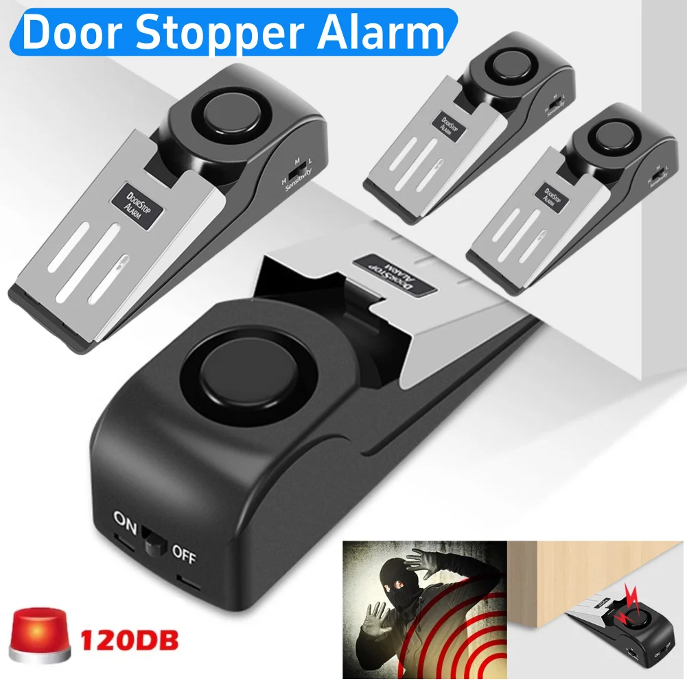 3–1 Stück Mini-Funkalarm, Türstopper-Alarm, 120 dB, ideal für Zuhause, keilförmiger Stopper, Alarm, Sicherheitssystem, Blockblockierungssystem Image