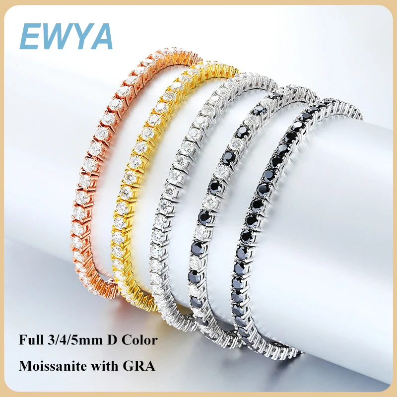 EWYA 3 mm 4 mm 5 mm Moissanit-Tennis-Armband für Damen und Herren, 925er Silber vergoldet, 18 Karat Gold, Pass-Diamant-Tester-Gliederarmbänder Image