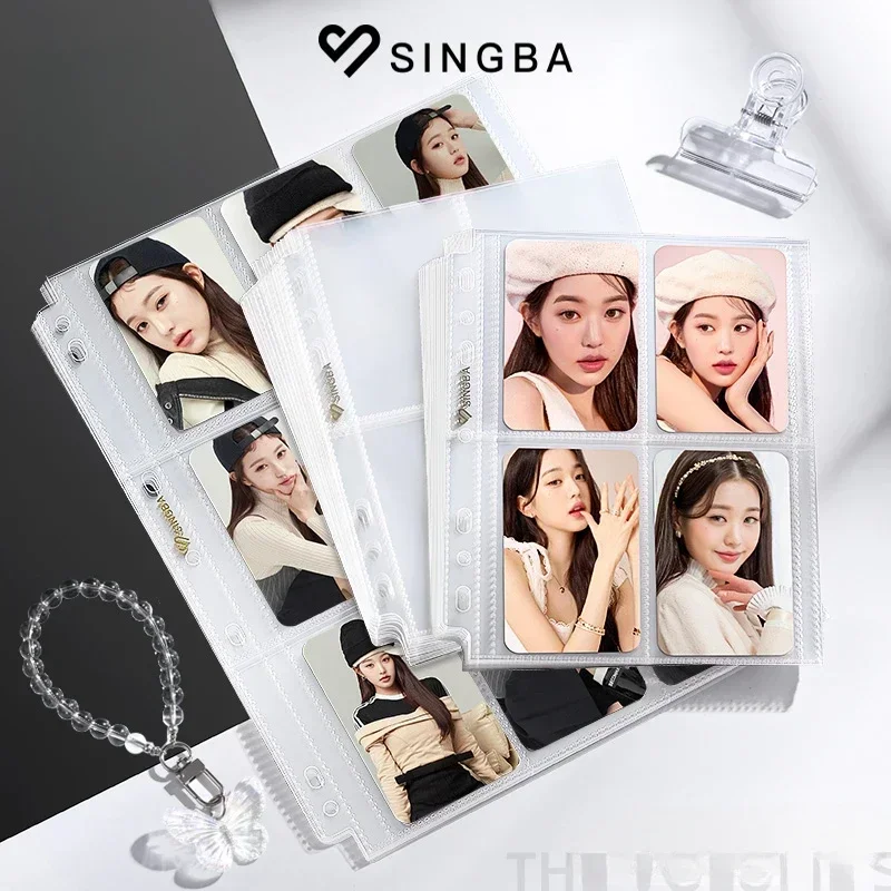SINGBA 10 Stück transparente Blätter, säurefrei, keine CPP-Loseblattseiten für A5/A4-Ordner, 4/9 Gitter, Tasche, 7,6 cm, Fotokartenschutz Image