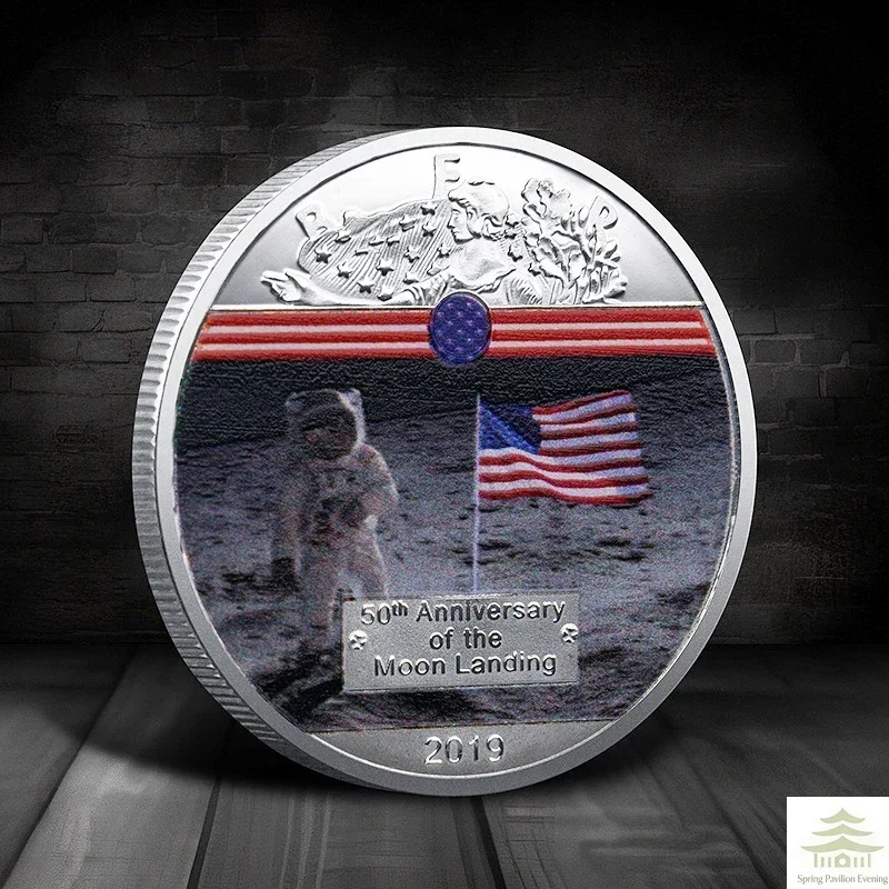 50. Jahrestag der Mondlandung 2019 Gedenkmünze Bunt vergoldetes Sammlergeschenk Apollo 11-Münze Image
