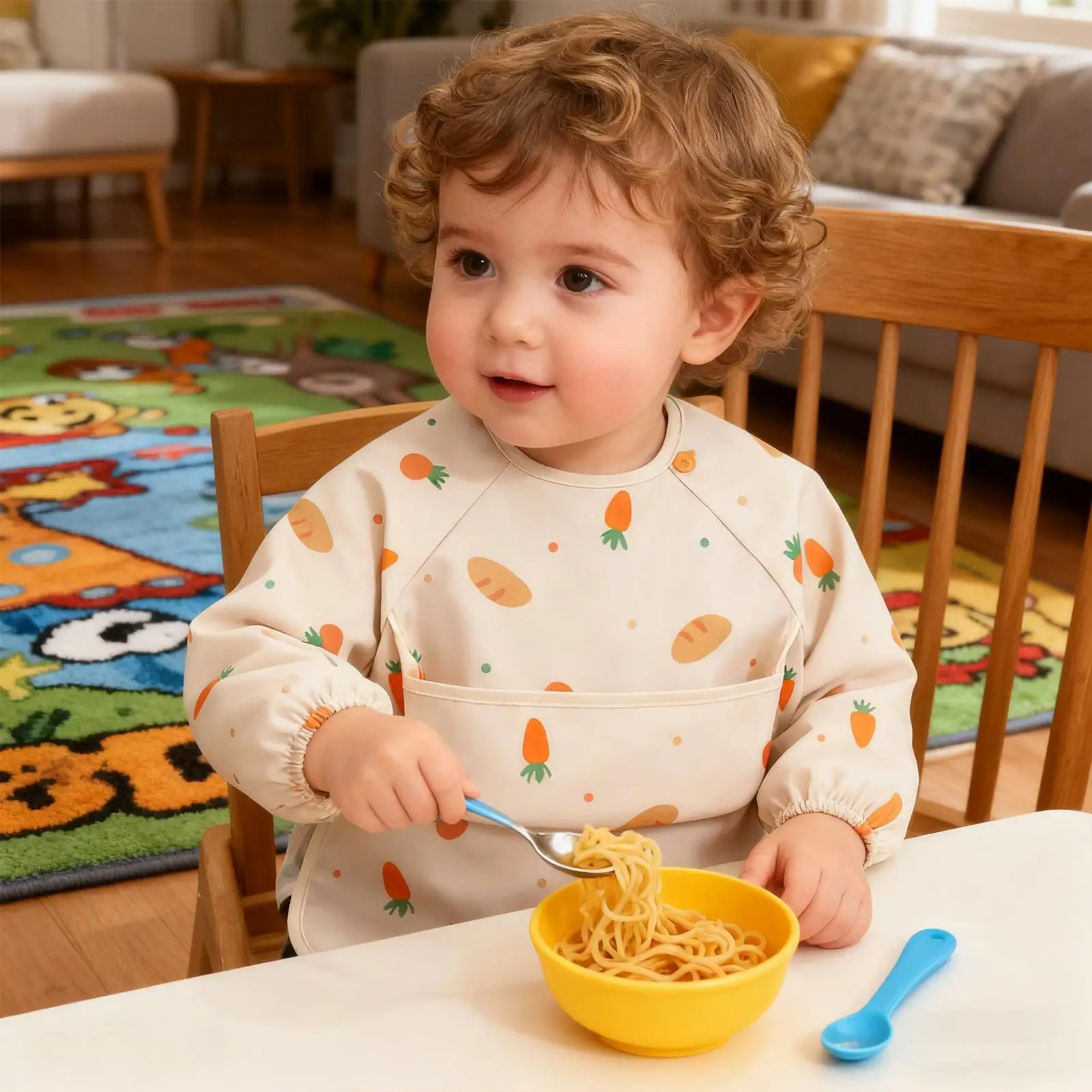 Baby-Kittel-Lätzchen, weich, volle Ärmel, verstellbar, Entwöhnungskittel, volle Ärmel, Kleinkind-Ess-Shirt-Lätzchen für 6–36 Monate alte Kinder, Mädchen und Jungen Image