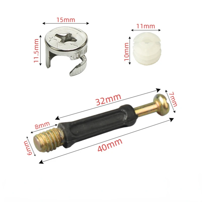 10Sets Möbelschraube Drei-in-Eins-Verbindungsschraube Seitenverbindung 15x12mm Nockenverschraubung Dübel Vorinstallierte Mutter Image