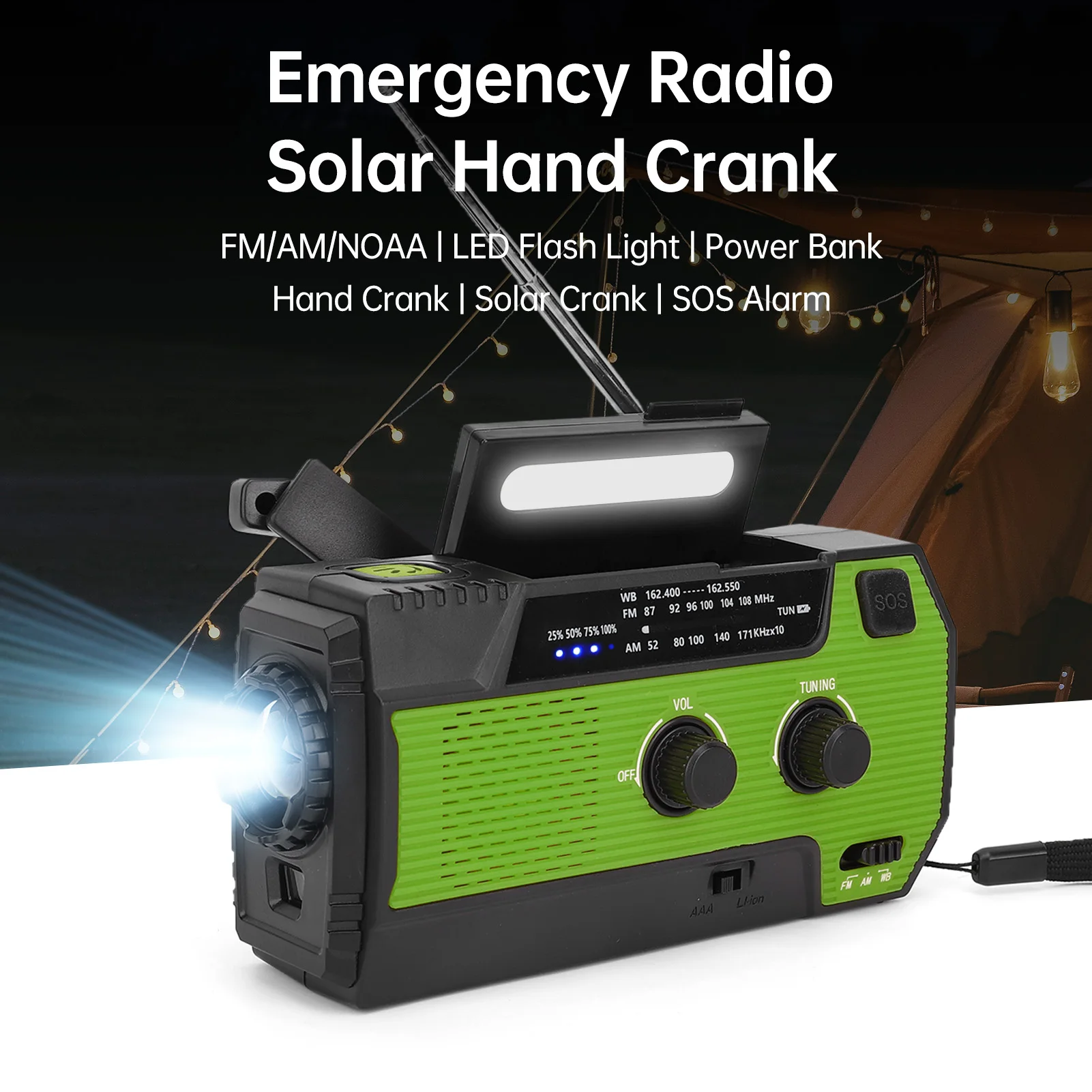 Handkurbel-Notfallradio, Solarkurbel, tragbares Außenradio mit USB-Aufladung und SOS-Alarm Image