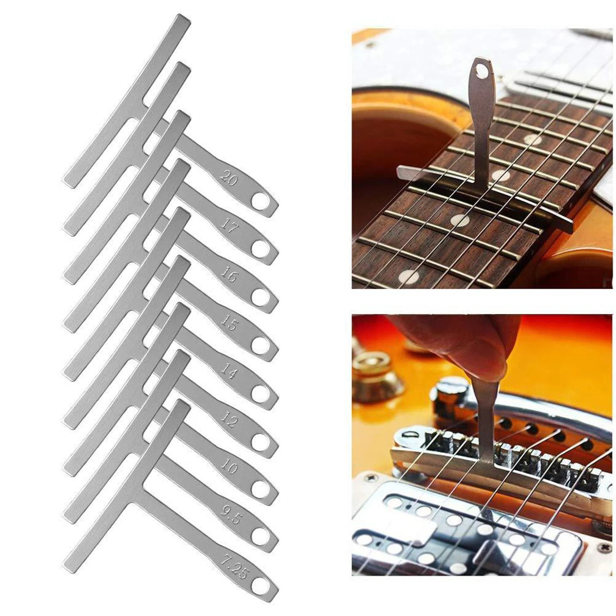 Neue 9-teilige Gitarrenradiuslehre unter dem Saitenradiuslehre, Saitenmessgeräte, Gitarrenbauer-Werkzeuge für Gitarren-Griffbrett-Radiuslehre Image